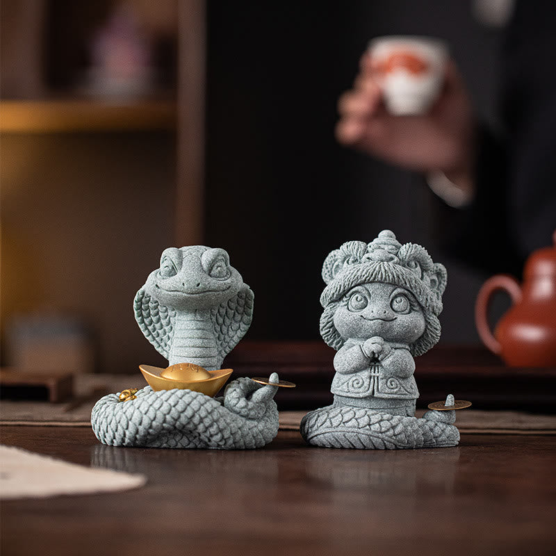 Gold Ingot Snake Chinese Zodiac Home Decoration 10x8.7cm