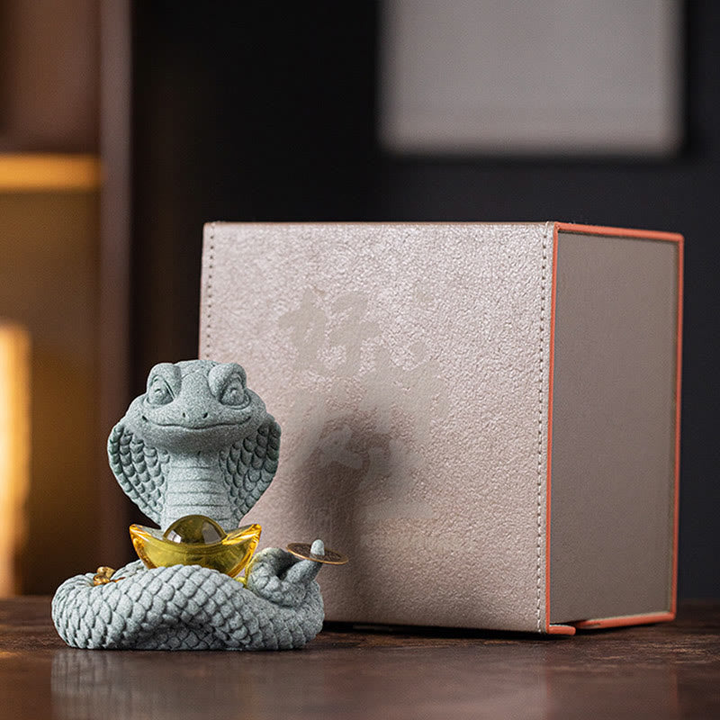 Gold Ingot Snake Chinese Zodiac Home Decoration 10x8.7cm