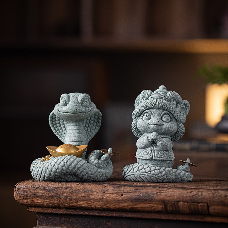 Gold Ingot Snake Chinese Zodiac Home Decoration 10x8.7cm
