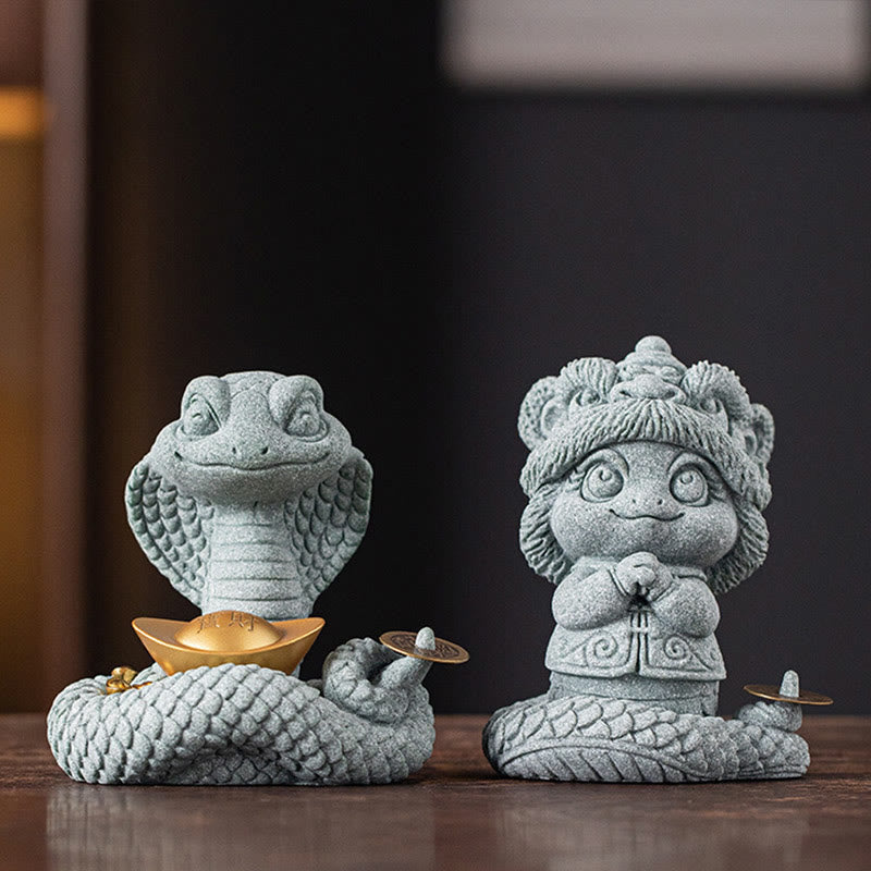 Gold Ingot Snake Chinese Zodiac Home Decoration 10x8.7cm