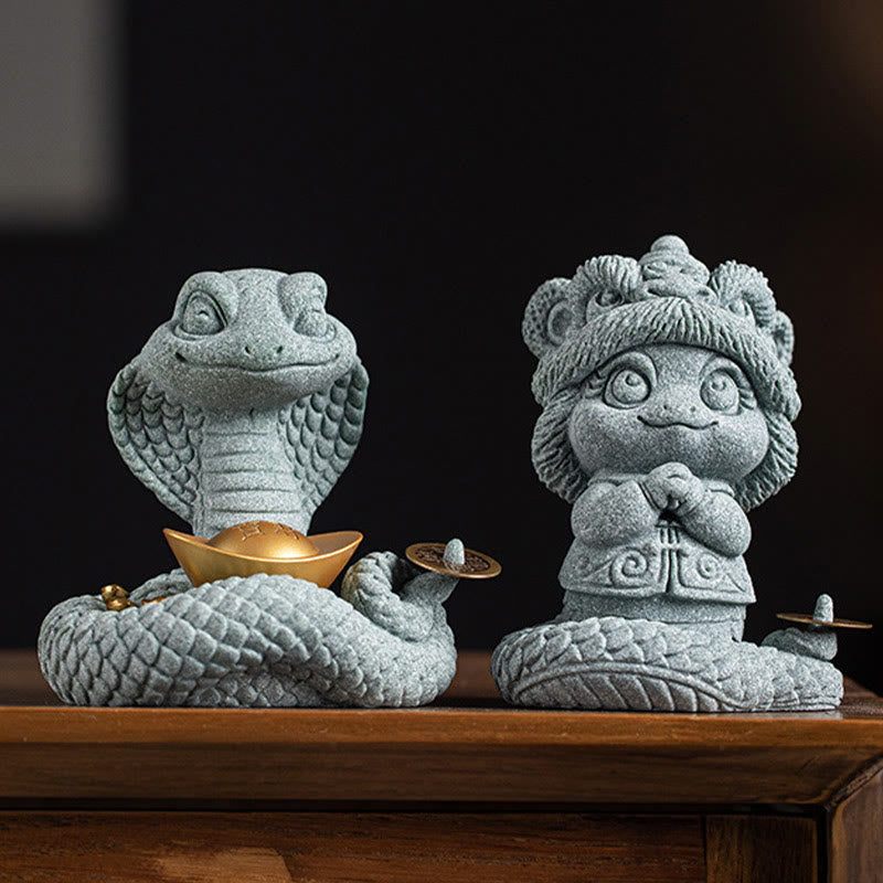 Gold Ingot Snake Chinese Zodiac Home Decoration 10x8.7cm
