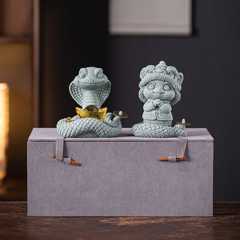 Gold Ingot Snake Chinese Zodiac Home Decoration 10x8.7cm