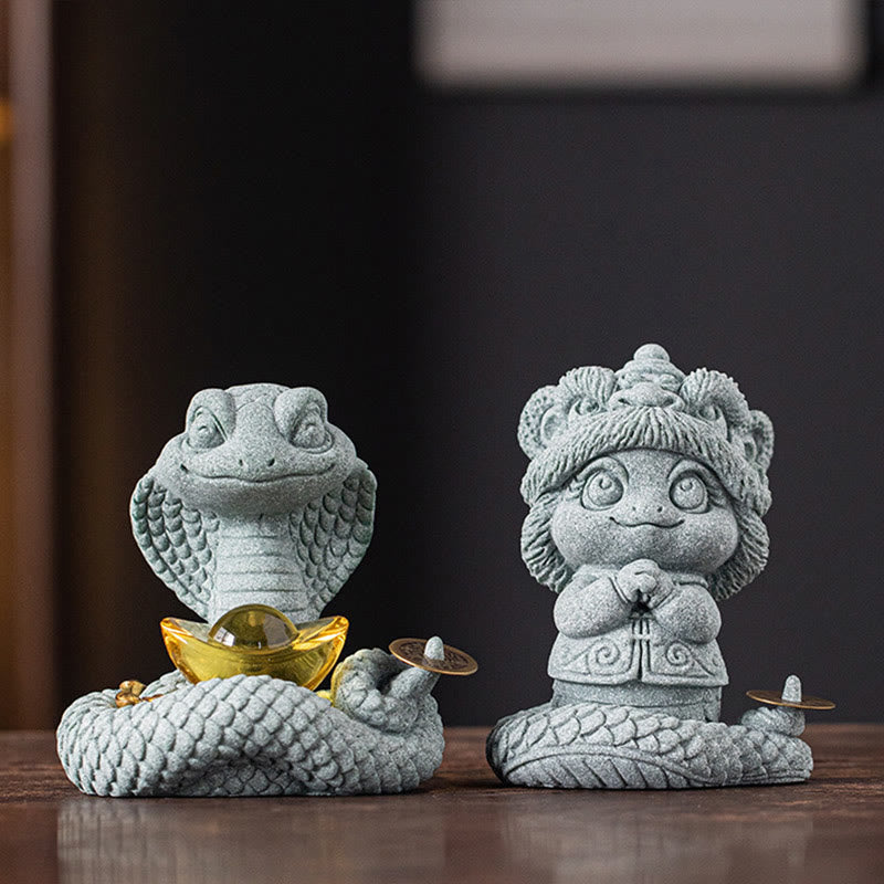 Gold Ingot Snake Chinese Zodiac Home Decoration 10x8.7cm