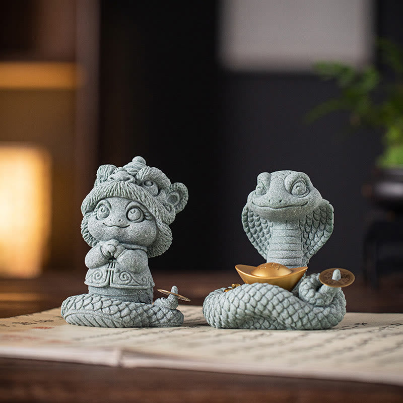 Gold Ingot Snake Chinese Zodiac Home Decoration 10x8.7cm