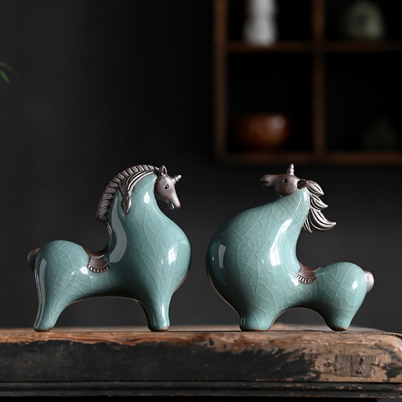 Head Down 11cm Ceramic Horse Figurine for Success & Freedom