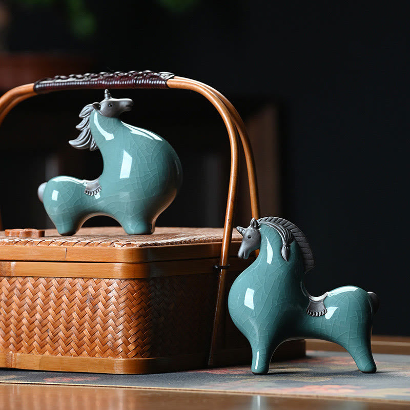 Head Down 11cm Ceramic Horse Figurine for Success & Freedom