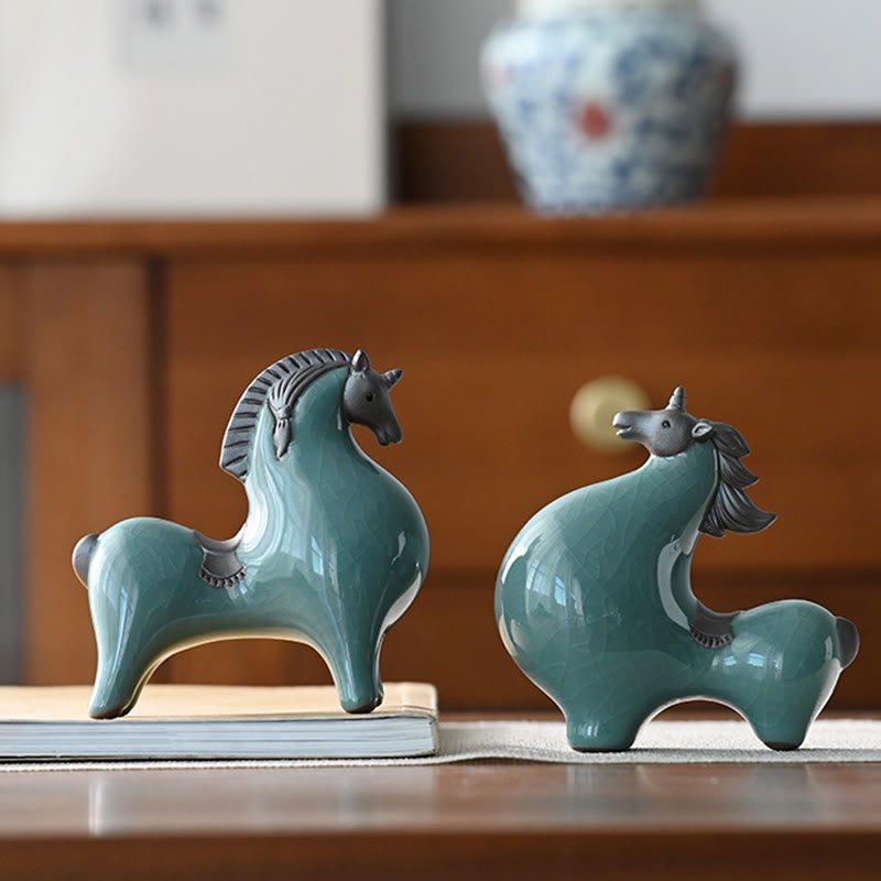 Head Down 11cm Ceramic Horse Figurine for Success & Freedom