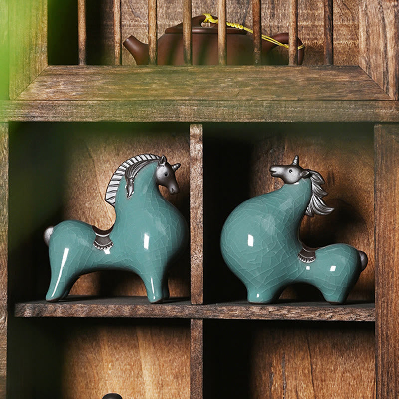 Head Down 11cm Ceramic Horse Figurine for Success & Freedom