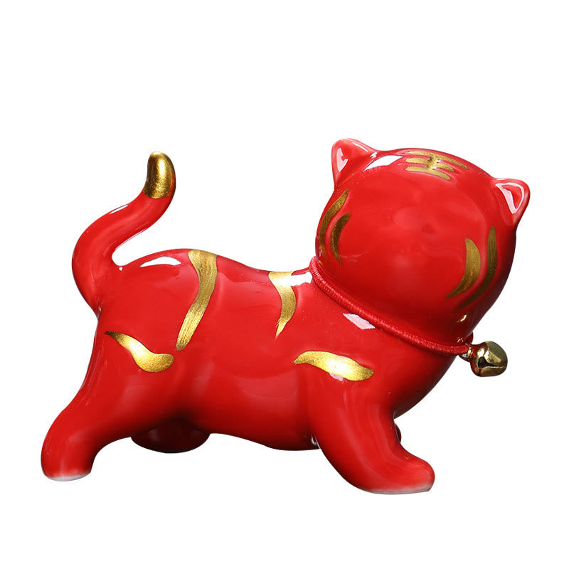 6.8cm Mini Ceramic Tiger Tea Pet Figurine for Spiritual Decor