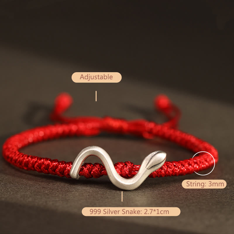 999 Sterling Silver Red String Strength Bracelet for Protection | Year of the Snake