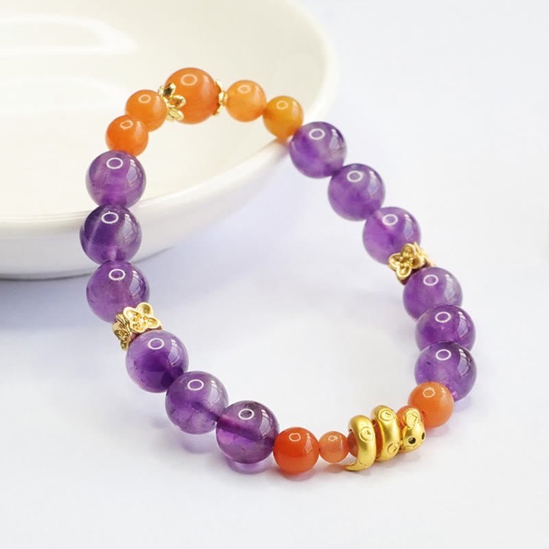 Amethyst Golden Silk Jade Bracelet for Balance