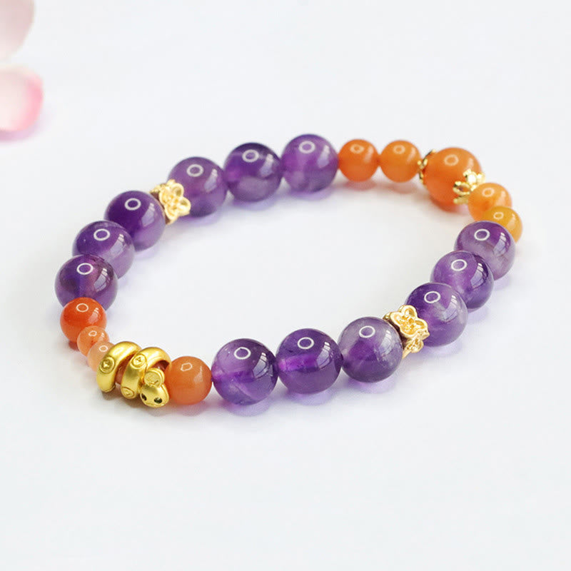 Amethyst Golden Silk Jade Bracelet for Balance