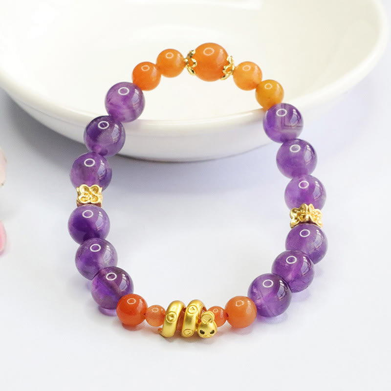 Amethyst Golden Silk Jade Bracelet for Balance