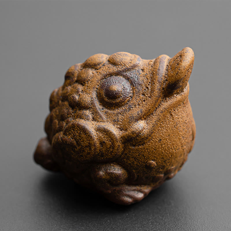 Mini Standing Cat and Feng Shui Frog Ceramic Figurines for Home Decor
