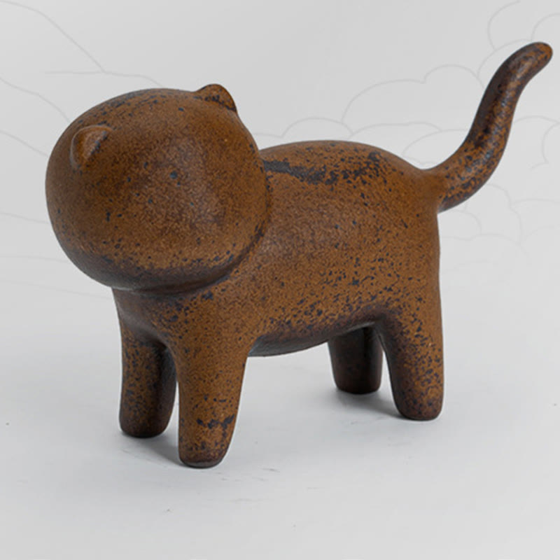 Mini Standing Cat and Feng Shui Frog Ceramic Figurines for Home Decor
