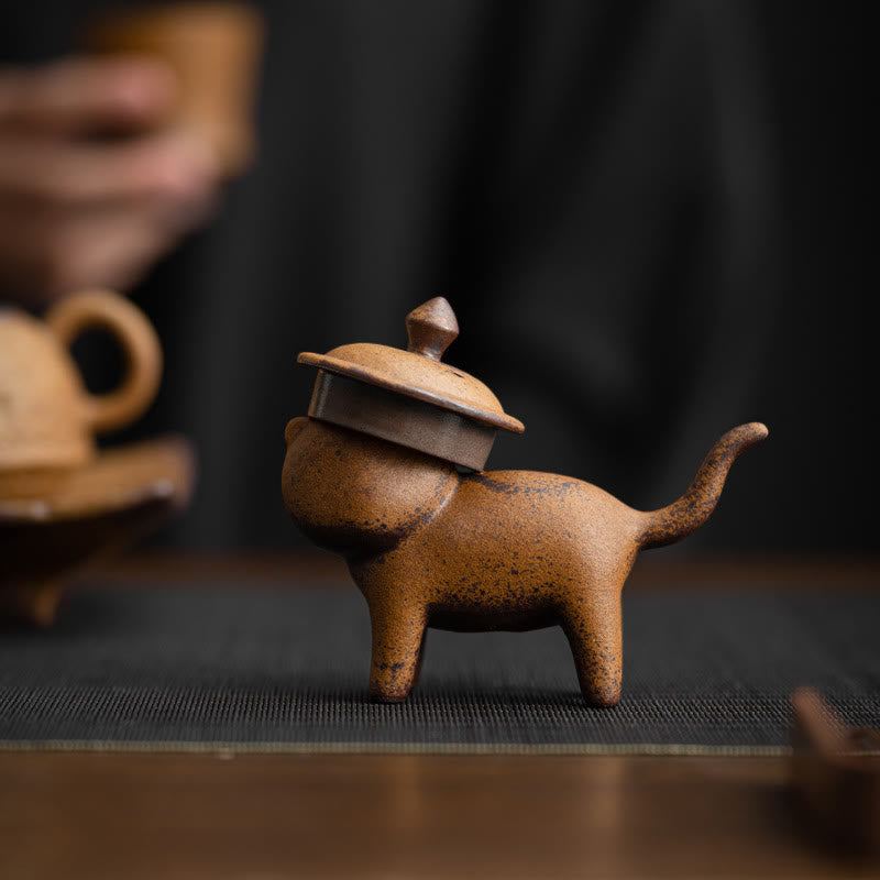 Mini Standing Cat and Feng Shui Frog Ceramic Figurines for Home Decor