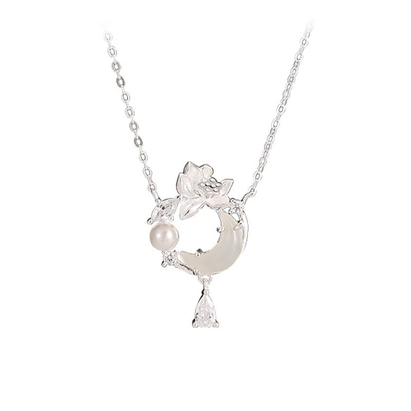 Hetian Jade 925 Silver Lotus Pendant Necklace for Protection