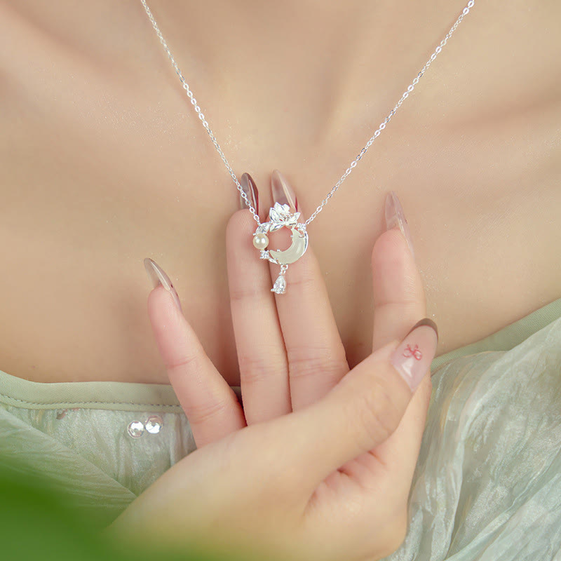 Hetian Jade 925 Silver Lotus Pendant Necklace for Protection