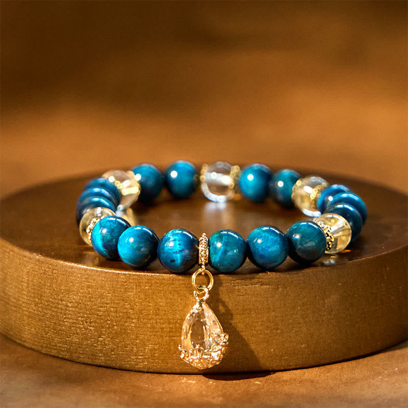 8mm Blue Tiger Eye White Crystal Bracelet for Strength