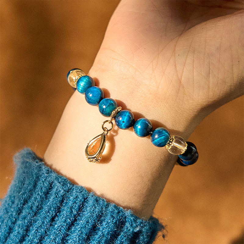 8mm Blue Tiger Eye White Crystal Bracelet for Strength