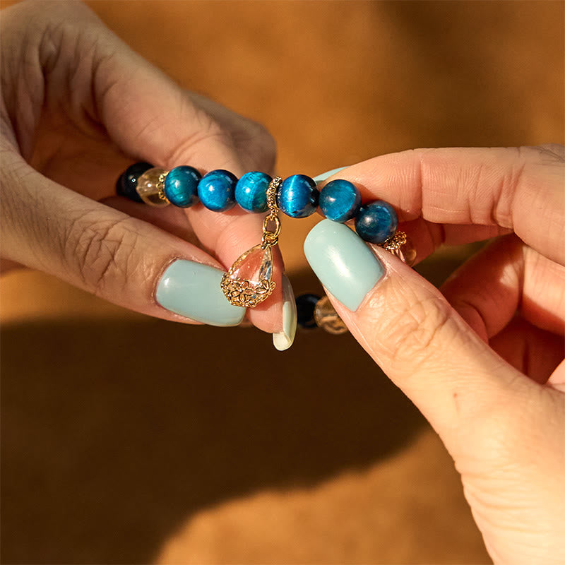 8mm Blue Tiger Eye White Crystal Bracelet for Strength