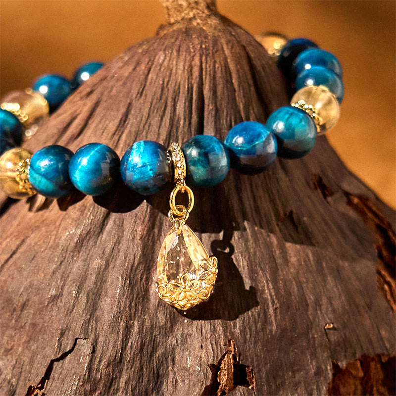 8mm Blue Tiger Eye White Crystal Bracelet for Strength