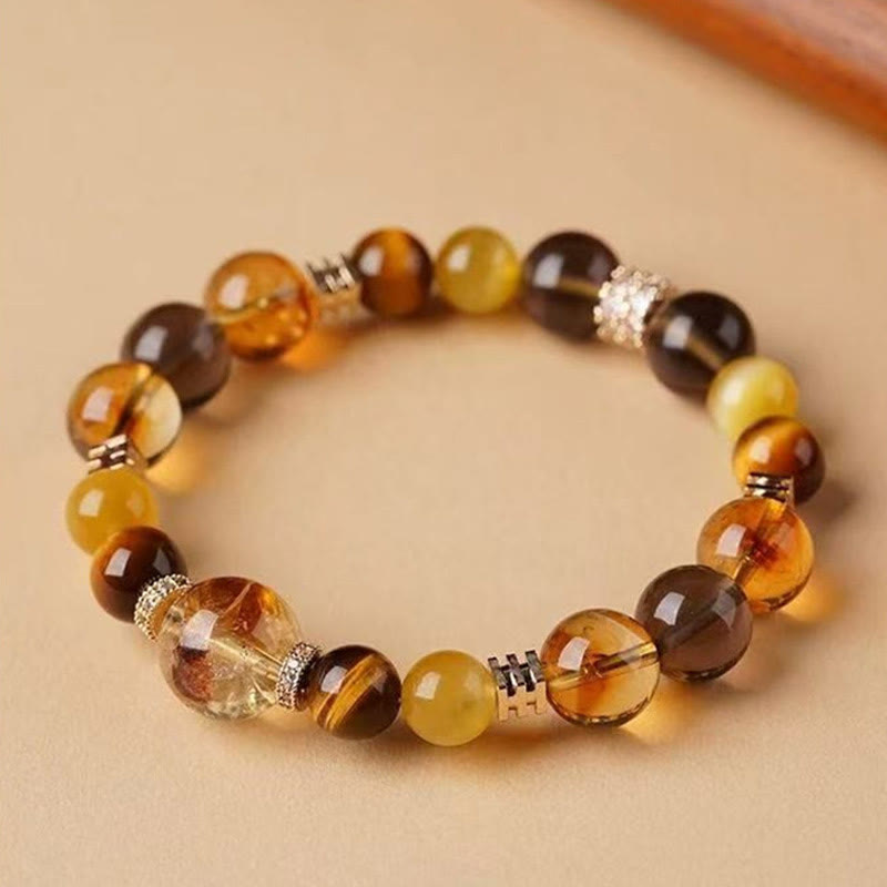 10mm Tiger Eye Citrine Topaz Happiness Bracelet