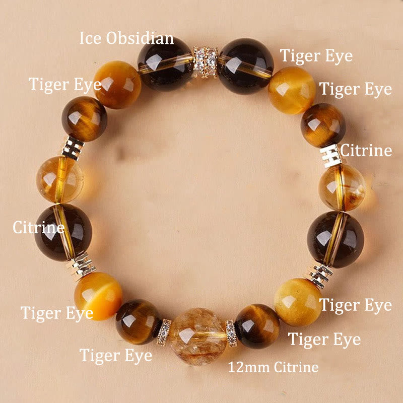 10mm Tiger Eye Citrine Topaz Happiness Bracelet