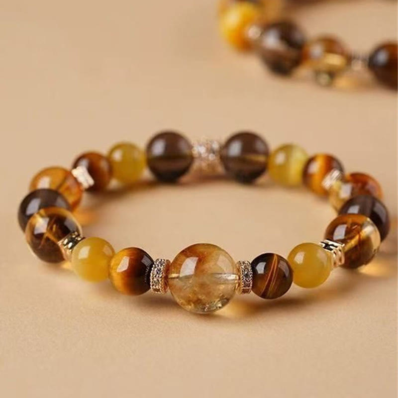 10mm Tiger Eye Citrine Topaz Happiness Bracelet