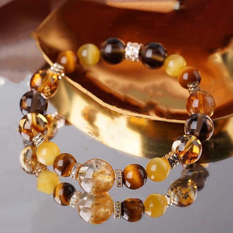 10mm Tiger Eye Citrine Topaz Happiness Bracelet