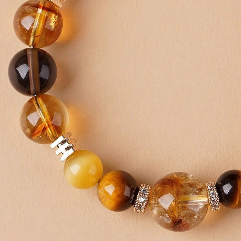 10mm Tiger Eye Citrine Topaz Happiness Bracelet