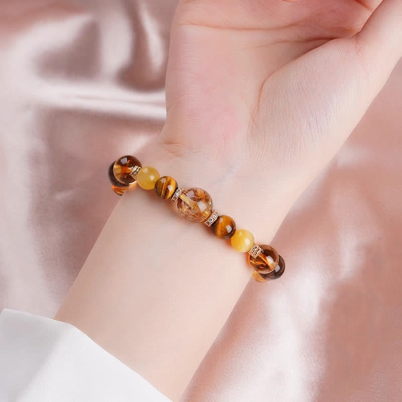 10mm Tiger Eye Citrine Topaz Happiness Bracelet