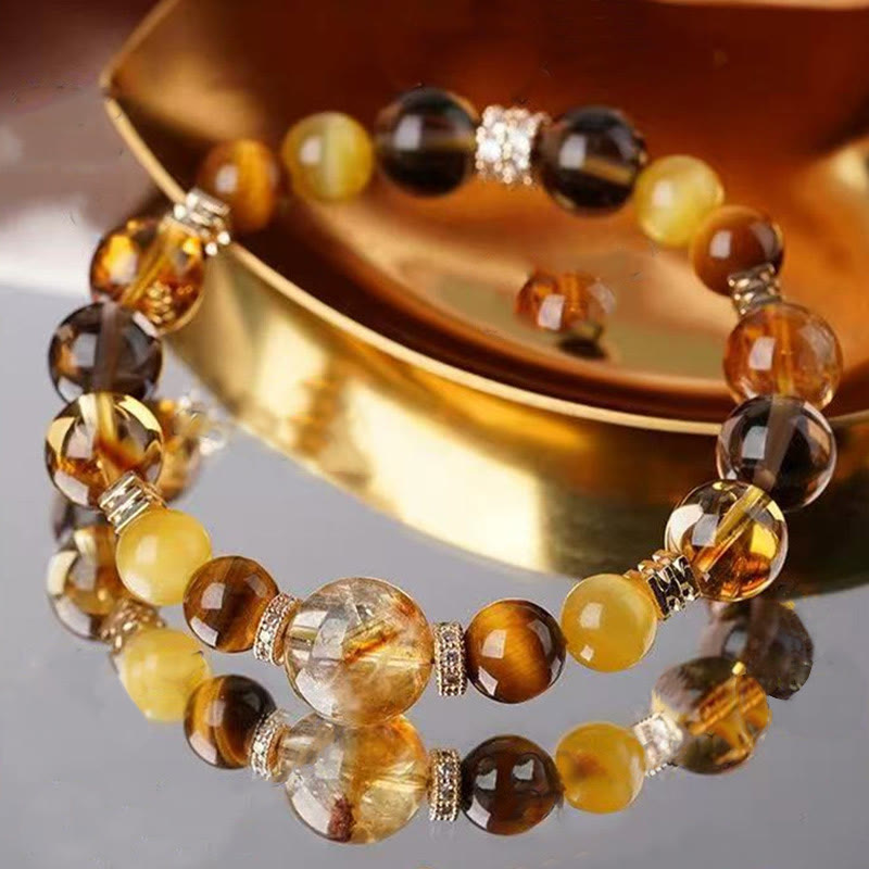 10mm Tiger Eye Citrine Topaz Happiness Bracelet