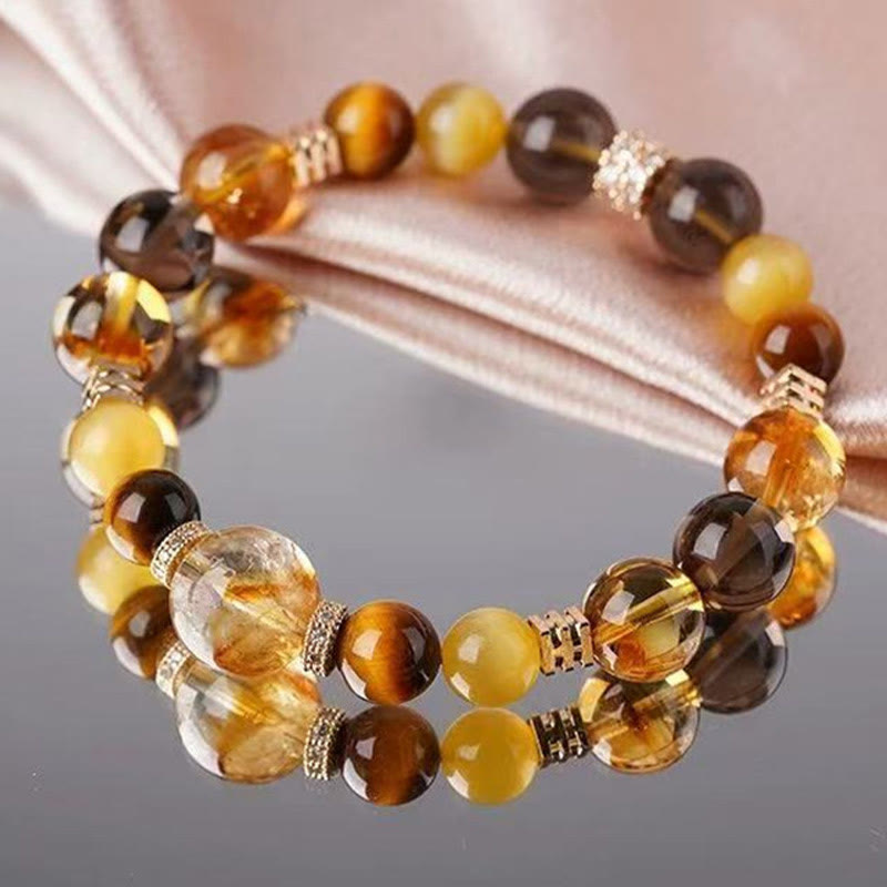 10mm Tiger Eye Citrine Topaz Happiness Bracelet