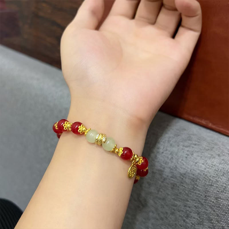 Red Agate Jade Fu Character Bracelet for Year of the Snake Calm Energy