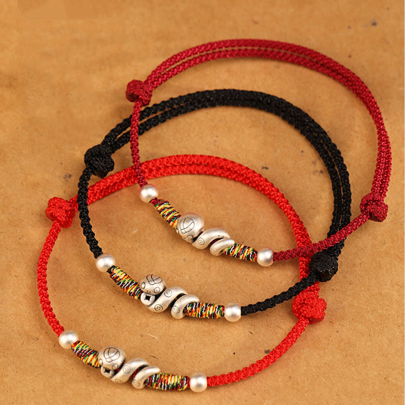 Red String Sterling Silver Snake Anklet