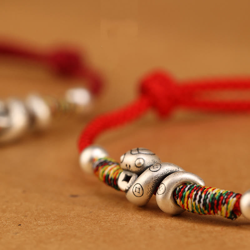 Red String Sterling Silver Snake Anklet