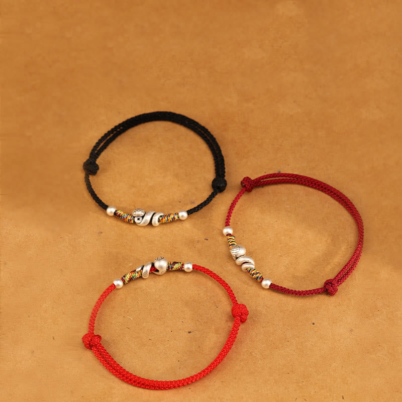 Red String Sterling Silver Snake Anklet