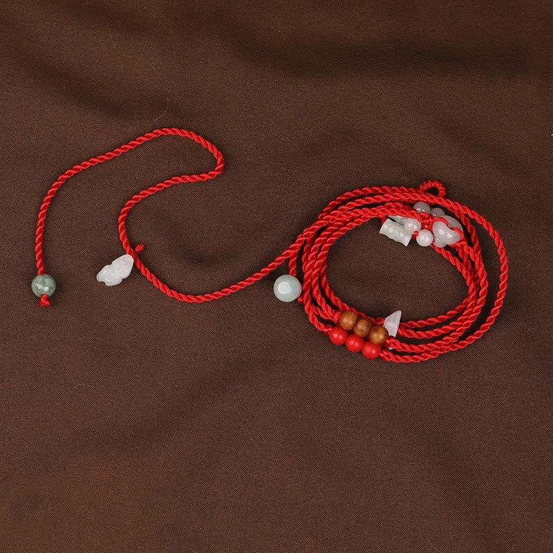 Chinese Zodiac Peach Wood Red String Belly Chain Blessing
