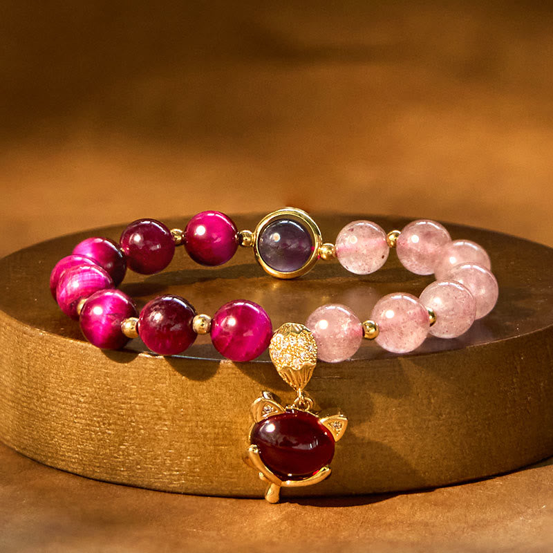 8mm Strawberry Quartz Pixiu Love Bracelet for Prosperity