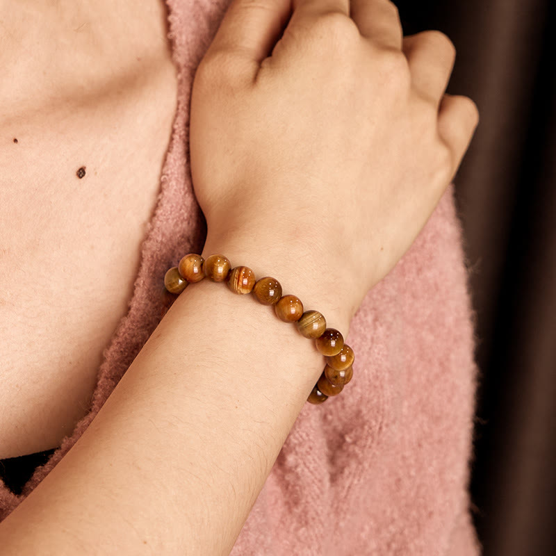 8mm Orange Tiger Eye Strength Bracelet for Focus & Protection