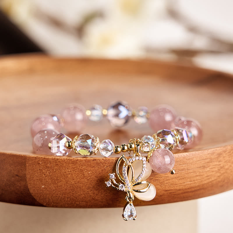 10mm Strawberry Quartz Butterfly Spiritual Bracelet for Women