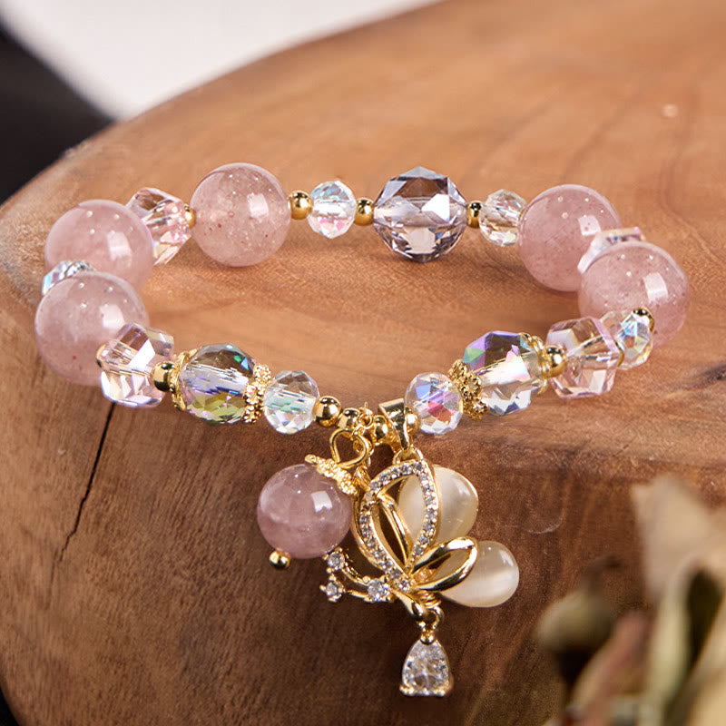 10mm Strawberry Quartz Butterfly Spiritual Bracelet for Women