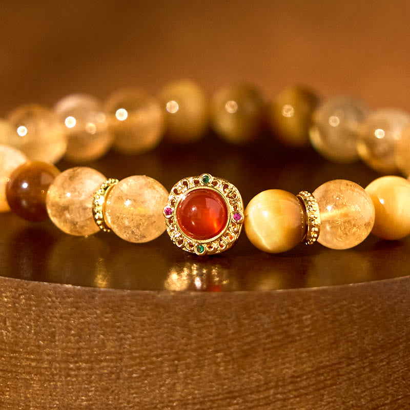 8mm Citrine Tiger Eye Red Agate Generosity Bracelet