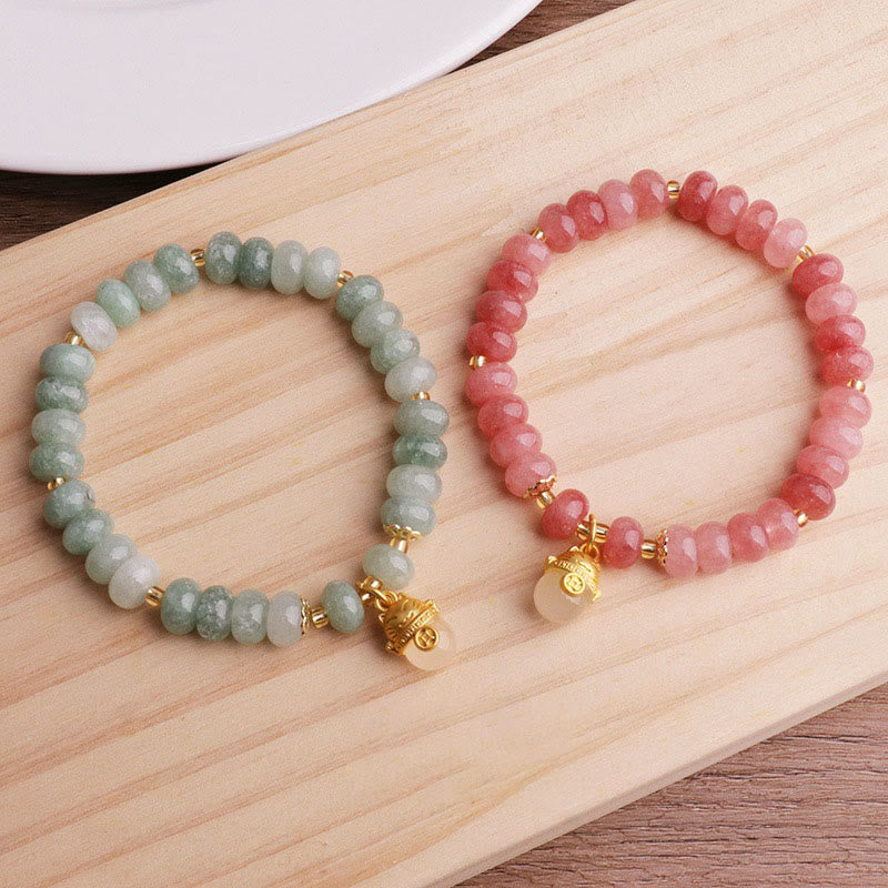 8mm Strawberry Quartz Cyan Jade Lucky Cat Healing Bracelet