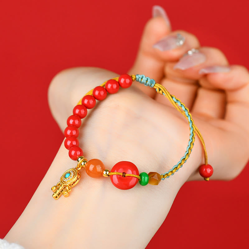 Cinnabar String Peace Buckle Evil Eye Bracelet Unisex
