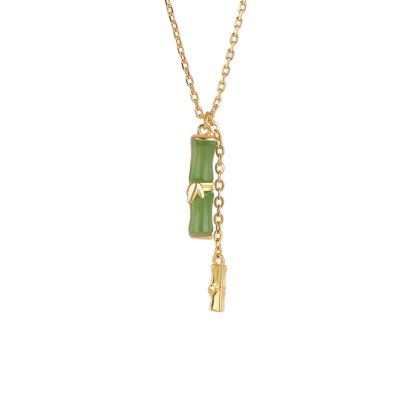 Hetian Jade Bamboo Abundance Necklace in 925 Silver