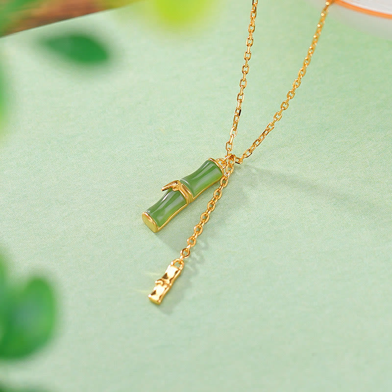 Hetian Jade Bamboo Abundance Necklace in 925 Silver