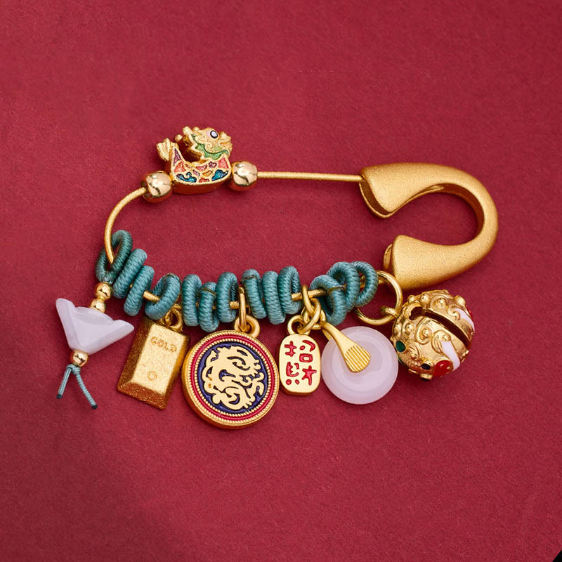 Dragon Fu Character Brass Brooch for Protection & Fortune