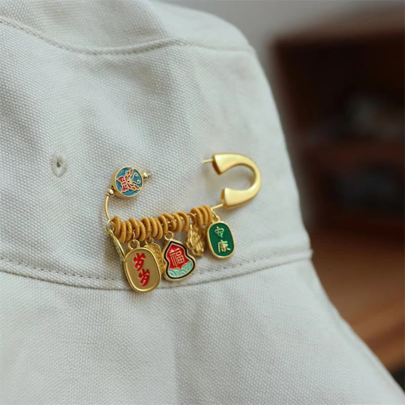 20x58mm Fu Character Brass Butterfly Fortune Brooch